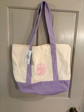 Trader Joe's Cream and Lavender Canvas Tote